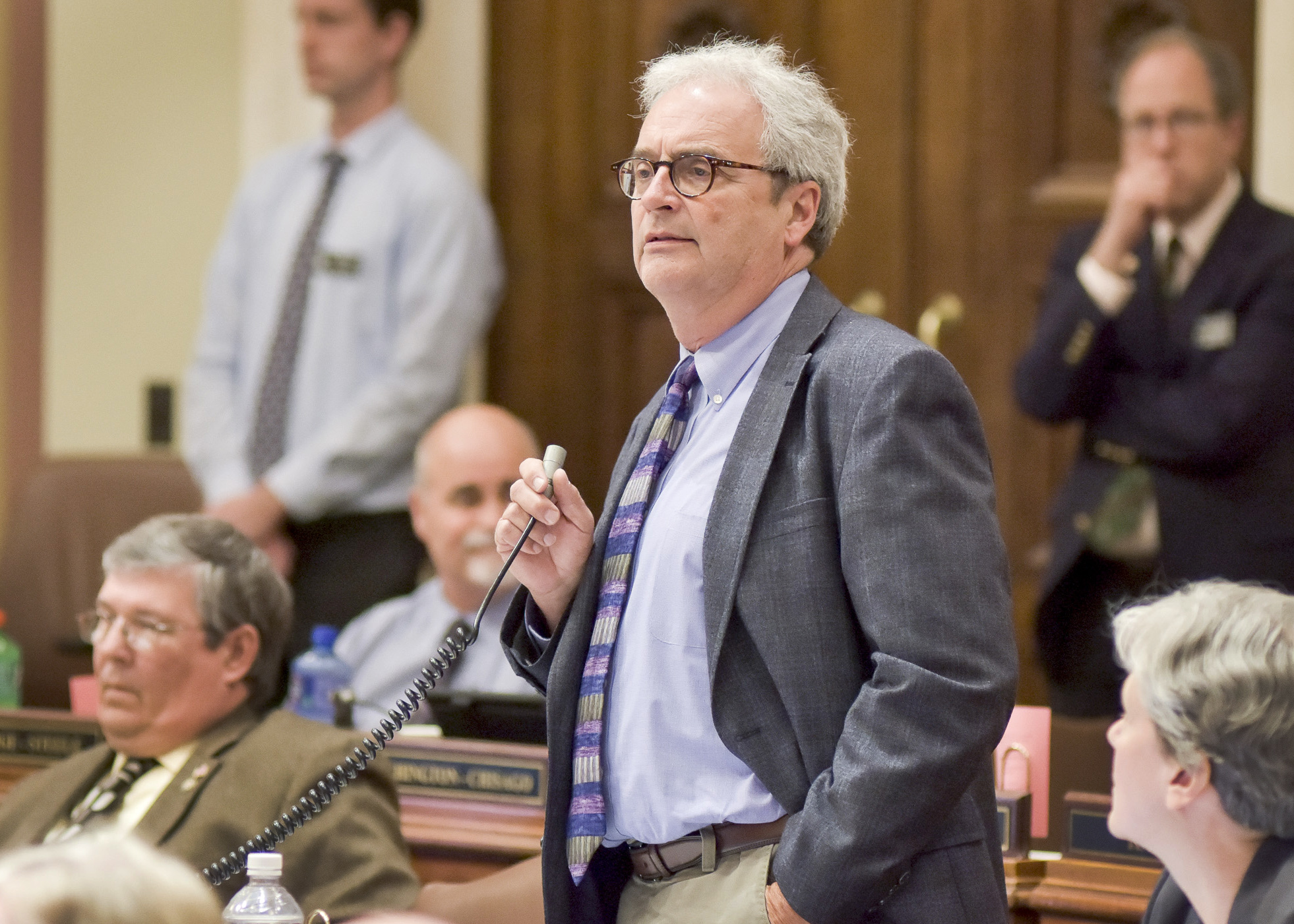 Rep. Clark Johnson, pictured on the House Floor during the 2017 session, will not seek re-election to the House in November 2018. Photo by Andrew VonBank